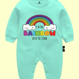 The Peppy Tend 100% Cotton Full Sleeves I M the Rainbow After The Storm Text Printed Romper - Green-picture-13