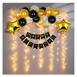 Bubble Trouble Birthday Decoration Items Happy Birthday Decoration Black Gold Birthday Decoration Items for Birthday Decoration Kit for Confetti Metallic Foil Balloons 1 Piece - Pack of 19-image-32
