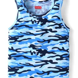 Babyhug 100% Cotton Knit Sleeveless Sando with CamouflagePrint - Blue-picture-21