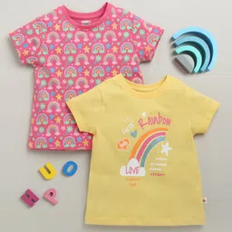 BUMZEE Cotton Pack Of 2 Half Sleeves Rainbow Printed Tees - Pink & Yellow-picture-34