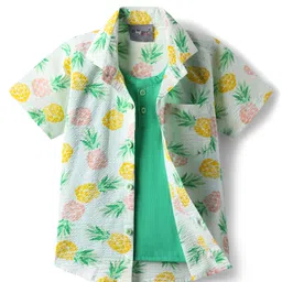 Dapper Dudes Half Sleeves Pineapple Printed & Textured Shirt With Attached Tee - Green-picture-21