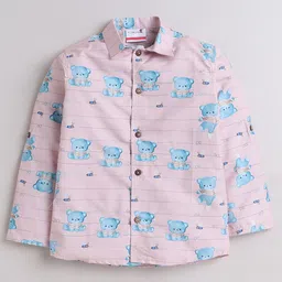BAATCHEET Cotton Woven Full Sleeves Cute Bear Printed Shirt - Pink-picture-27