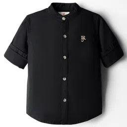 Ruff Cotton Elastane Woven Full Sleeves Mandarin Collar Solid Shirt - Black-picture-17