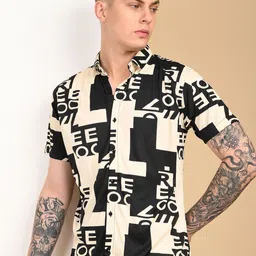 TIGER SNAKE Men Comfort Slim Fit Typography Printed Spread Collar Casual Shirt-picture-35