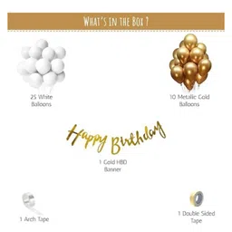 Bubble Trouble  White & Gold Birthday Decoration Kit for with White & Metallic Gold Balloons 12 Inch & Happy Birthday Banner with Arch Tape for Balloon Garland - Set of 38 Items image 2