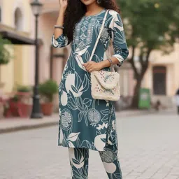 AADVIKA Women Floral Printed Regular Kurta with Trousers image 2