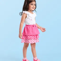 Babyhug Single Jersey Knit Layered Skirt with Bow Applique Polka Dots Print - Pink image 3