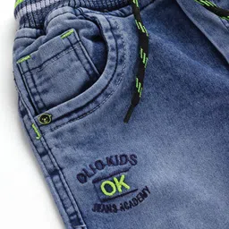 Olio Kids Above Knee Length Denim Shorts with Text Print & Embroidery - Light Blue image 3