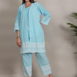 Flora & Fauna Round Neck Sleeveless Embroidered Top & Trousers With Shrug Co-Ords image 5