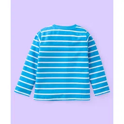 Babyhug Single Jersey Knit Full Sleeves Striped T-Shirt & Full Length Dungaree Set with Zebra Print -Blue & White image 4