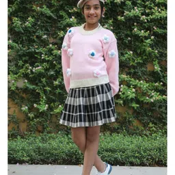 Woonie Handknitted Full Sleeves Floral Applique Detailed Sweater - Pink image 5