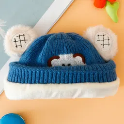 Babyhug Woollen Cap with Bear Embroidery Navy Blue - Diameter 12 cm image 5