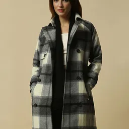 Allen Solly Woman Spread Collar Checked Casual Tailored Jacket-picture-35