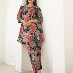 Rain & Rainbow Floral Printed Pure Cotton Tunic With Trousers image 5