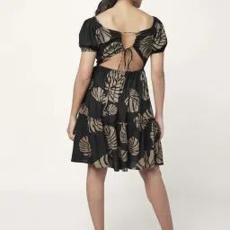 People by Pantaloons Black Printed A-Line Dress image 2