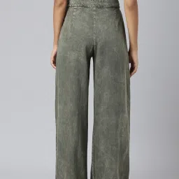 showoffff SHOWOFF Olive Denim Relaxed Fit Mid Rise Jeans image 2
