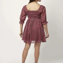 People by Pantaloons Maroon Floral Print A-Line Dress image 2