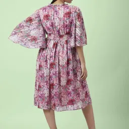 Honey by Pantaloons Dusty Pink & Purple Floral Print A-Line Dress image 2