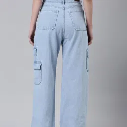showoffff SHOWOFF Light Blue Denim Relaxed Fit Mid Rise Cargo Jeans image 2