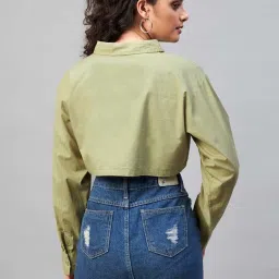 Chimpanzee Green Cotton Regular Fit Cropped Shirt image 2