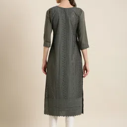 showoffff SHOWOFF Grey Cotton Embellished Kurta image 2