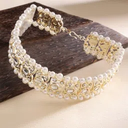 Zaveri Pearls Gold Tone Dazzling Kundan & Pearls Embellished Bridal Head Chain-ZPFK13823 image 2