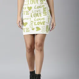 showoffff SHOWOFF Green & White Self Design Skirt image 1