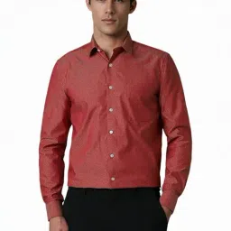 Louis Philippe Maroon Slim Fit Texture Shirt-image-15