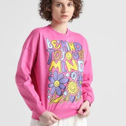 Only Dark Pink Cotton Graphic Print Sweatshirt image 2