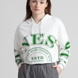 Only White Graphic Print Crop Hoodie image 2