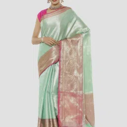 Banarasi Silk Works Green Woven Saree With Unstitched Blouse image 1