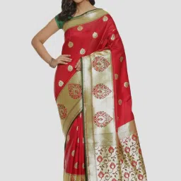 Banarasi Silk Works Maroon Woven Saree With Unstitched Blouse image 1