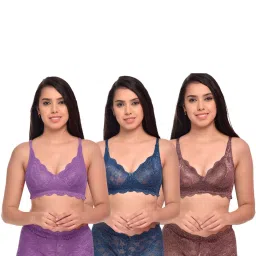 AROUSY Purple & Blue Self Pattern Bra Panty Set - Pack Of 3 image 1