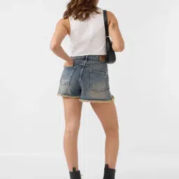 The Souled Store Mid Blue Cotton Regular Fit Shorts image 2