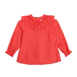 MINIKLUB Girls Red Self Design Full Sleeves Top image 3