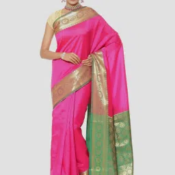 Banarasi Silk Works Pink Woven Saree With Unstitched Blouse image 1