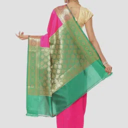 Banarasi Silk Works Pink Woven Saree With Unstitched Blouse image 2