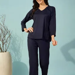The Kaftan Company Blue Solid Pyjama Sets image 1