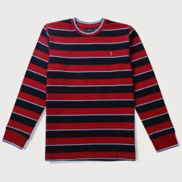 Gini & Jony Kids Red & Black Striped Full Sleeves T-Shirt image 1