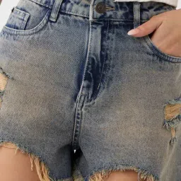 The Souled Store Mid Blue Cotton Regular Fit Shorts image 4