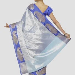Banarasi Silk Works Blue Woven Saree With Unstitched Blouse image 2