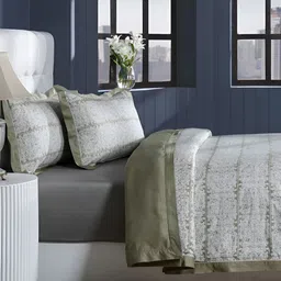 MASPAR Green Floral Printed 400 TC Pure Cotton Double Bed Duvet Cover With 2 Pillow Covers image 1