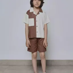 aon fashion Boys Colourblocked Short Sleeves Pure Cotton Shirt With Shorts-picture-49