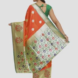 Banarasi Silk Works Orange Woven Saree With Unstitched Blouse image 2