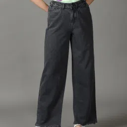 showoffff SHOWOFF Dark Grey Regular Fit High Rise Jeans image 2