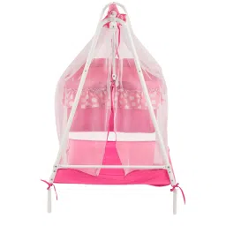 Kiddery Pink Baby Cradle with Mosquito Protection Net (Age 0-12 Months) image 2