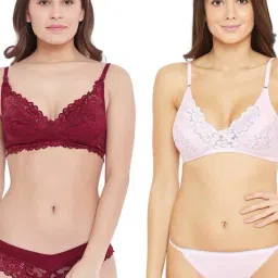 N-Gal Maroon & Light Pink Lace Bra & Panty Set (Pack Of 2)-picture-13