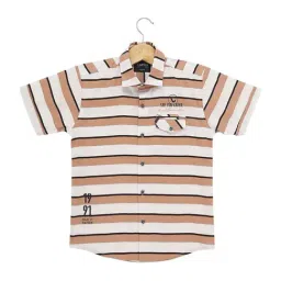 Cavio Kids Peach & White Cotton Striped Shirt-image-34