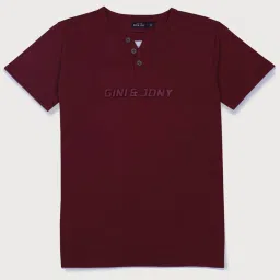Gini & Jony Kids Maroon Embossed T-Shirt image 1