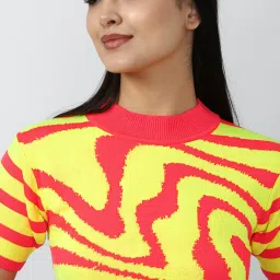 Forever 21 Yellow & Coral Round Neck Sweater image 5